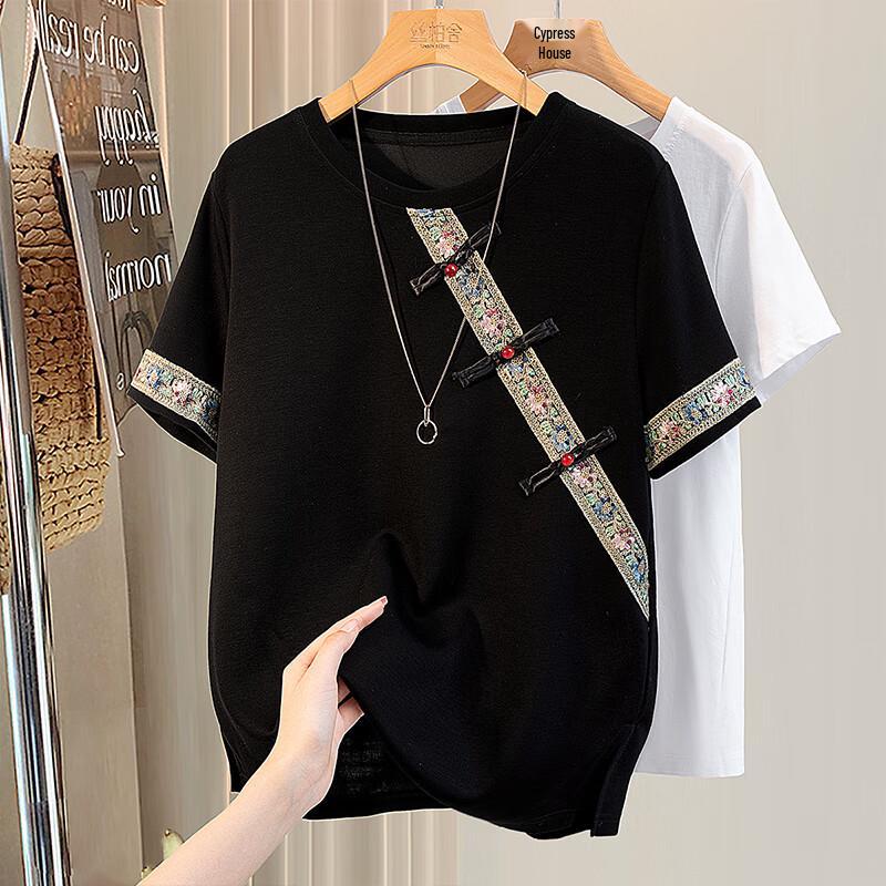 

Women s Retro Style Color Block T-shirt with Disc Buckle S