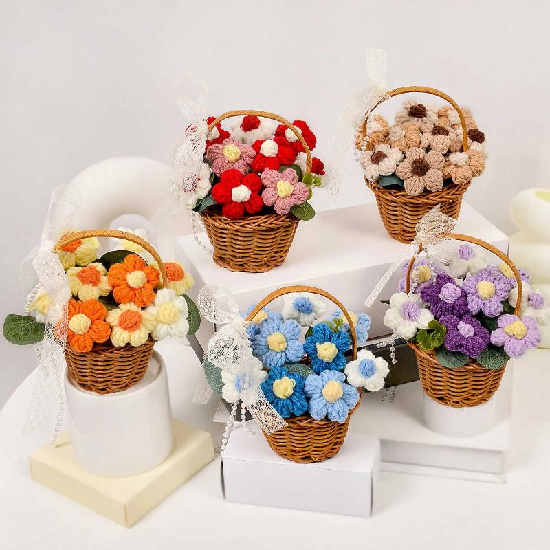§1PC Handmade Crochet Flower Bouquets, Knitted Flower Bouquet For Christmas, Home Decor, Birthday Gift For Woman Wife Mom