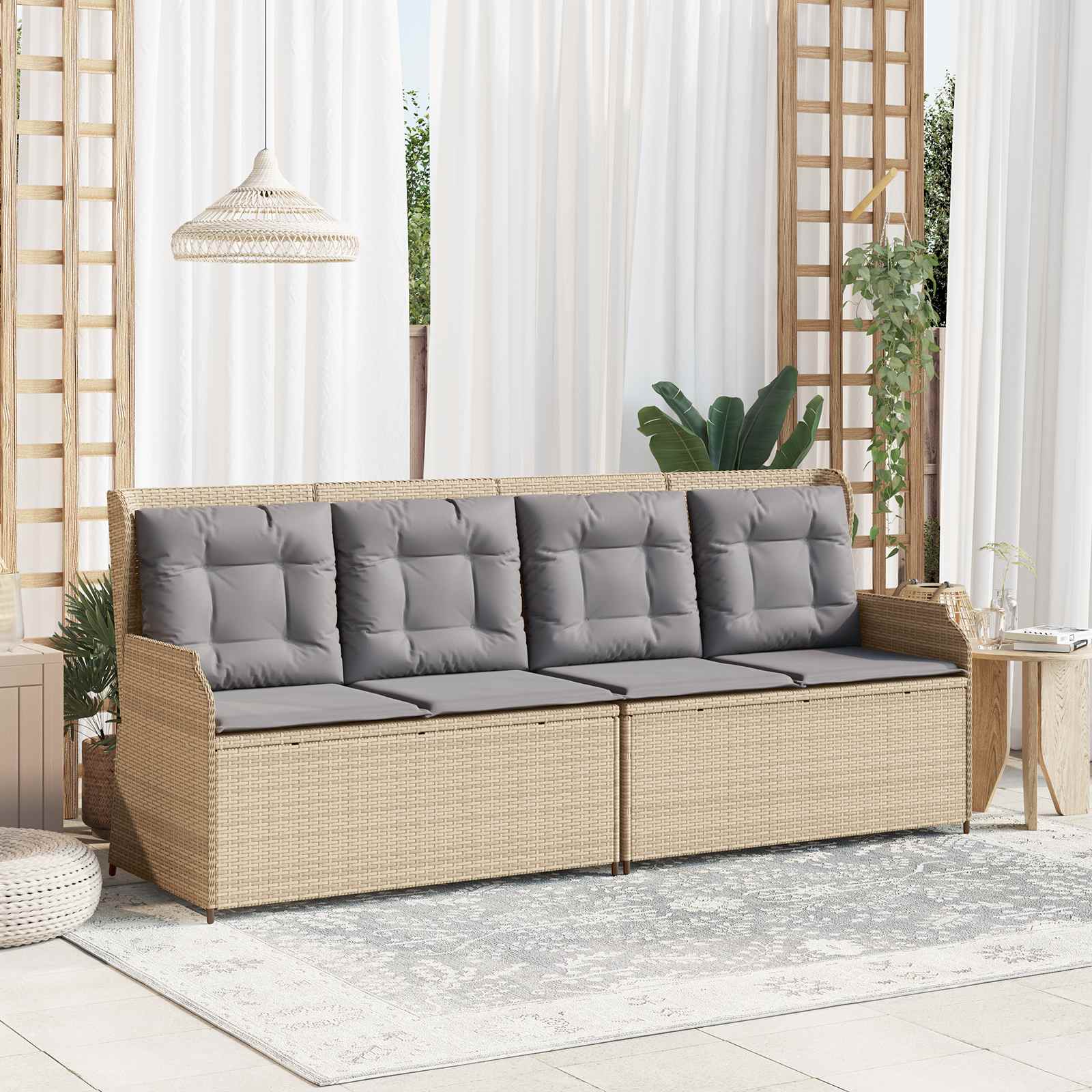 vidaXL Garden Bench Beige Poly Rattan