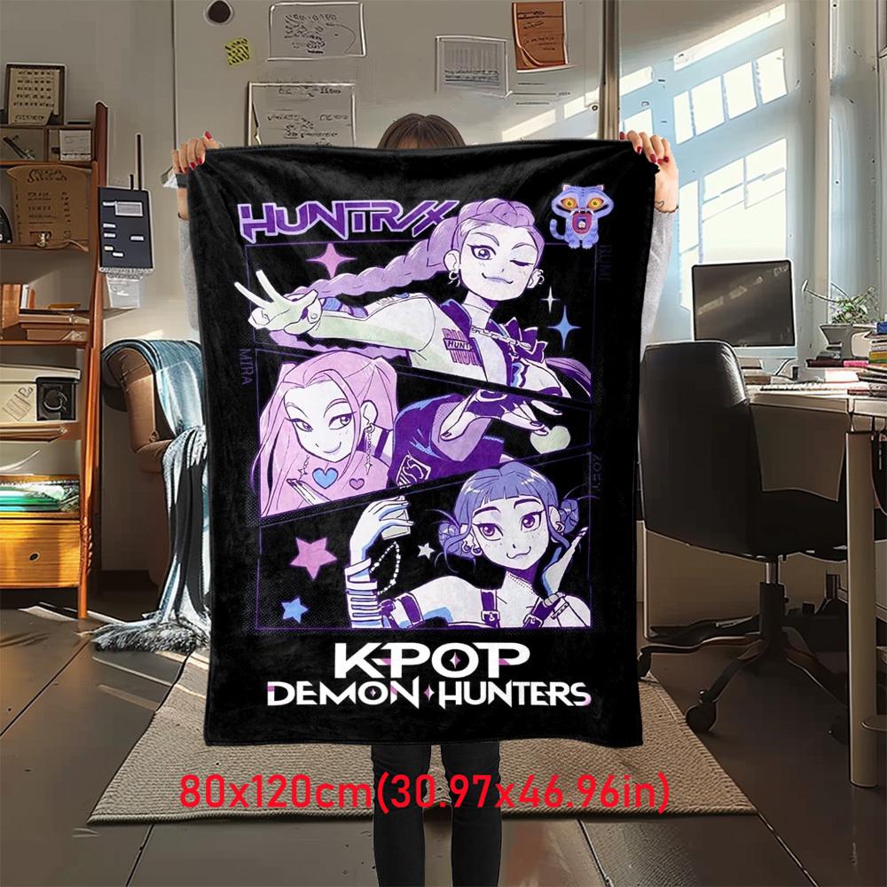 

1Pc KPOP Demon Hunters Print Flannel Blanket, High quality Comfortable for All Seasons, Home Decor, Warmth and Comfort, Perfect for Christmas Gifts44 80cm x 120cm