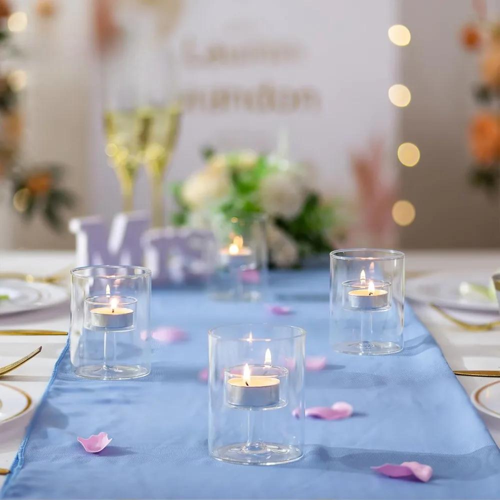 1/2/3Pcs Glass Candle Holder Cup for Wedding Decoration, Clear Glass Tealight Candlestick Wedding Party Dining Room Decorations