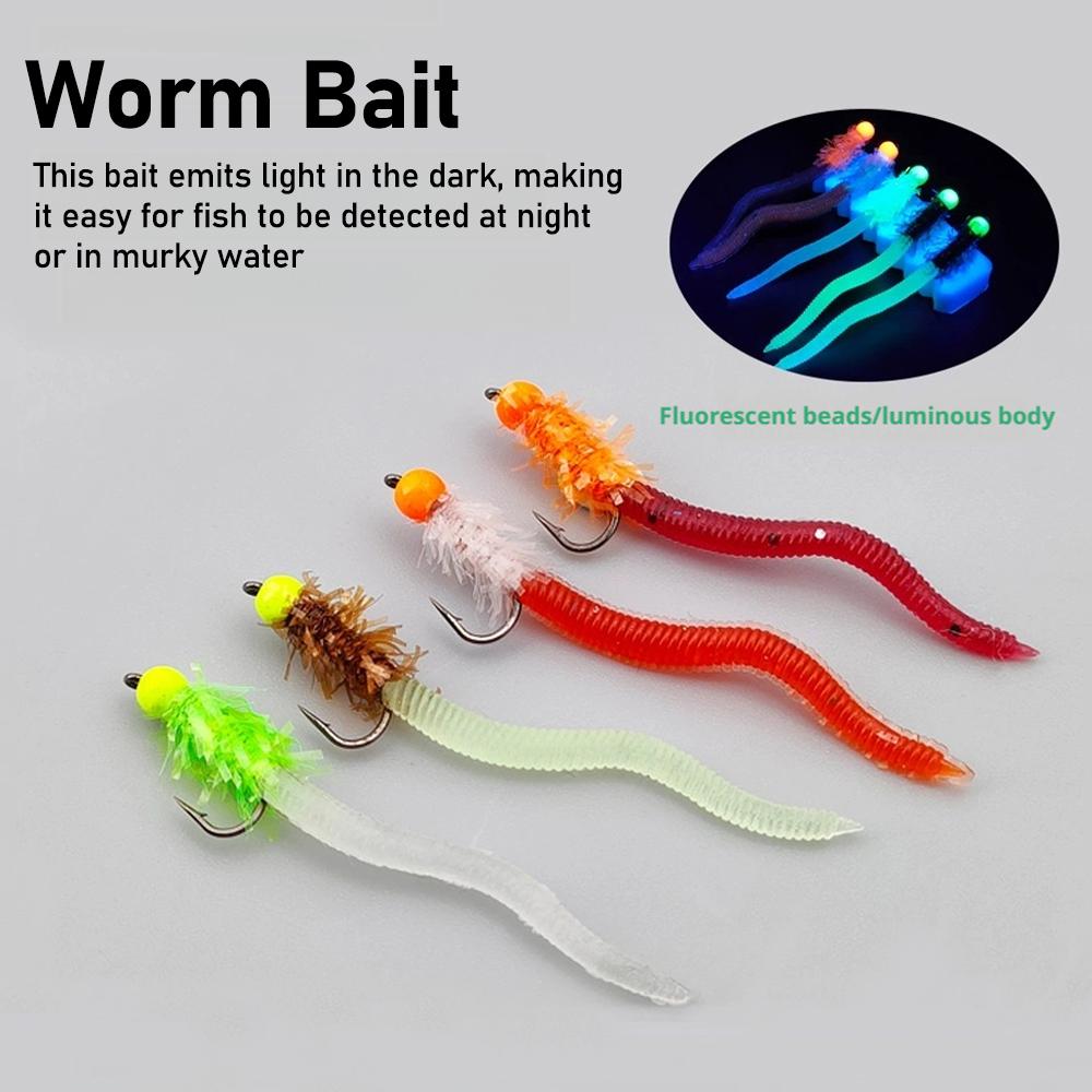 Crappie Lures Kit Silicone Soft Squirmy Worm Fly Fishing Bait, Artificial Earthworm Baits Fishing Lure Worms for Crappie Fishing
