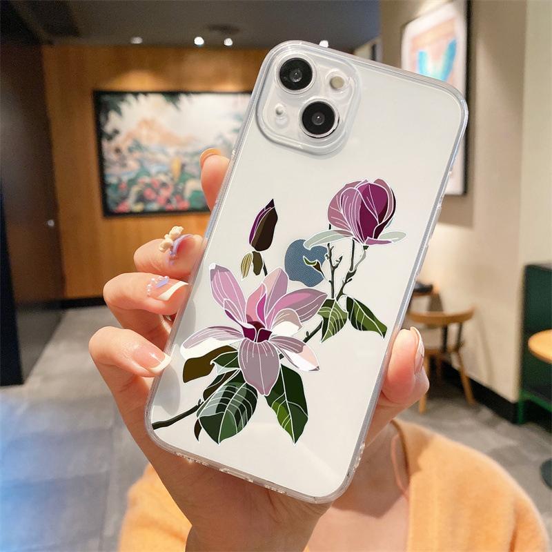 For iPhone 15 16 14 13 12 11 Pro Max XS X XR SE 7 8 Plus Soft Silicone Clear Cover Flower Luxury Phone Case