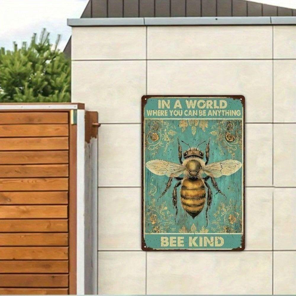 Vintage Metal Sign Bee Kind Wall Decor, Rustic Kitchen Tin Poster