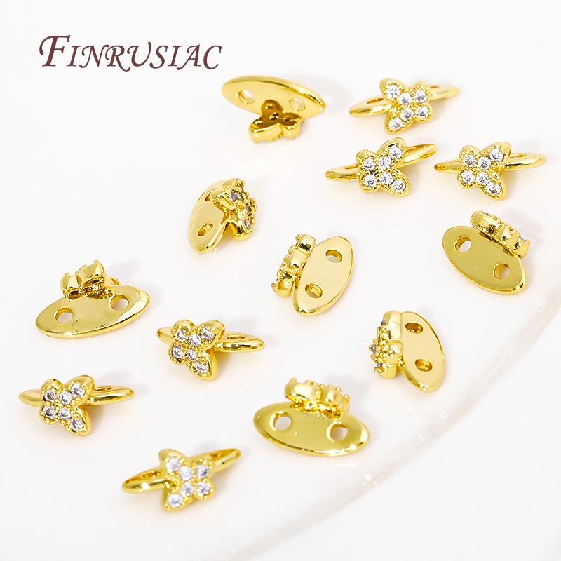 18K Gold Plated Brass with Zircon 2 Holes Beads Separators,Butterfly/Star Shape Spacer Bars,DIY Jewelry Making Supplies