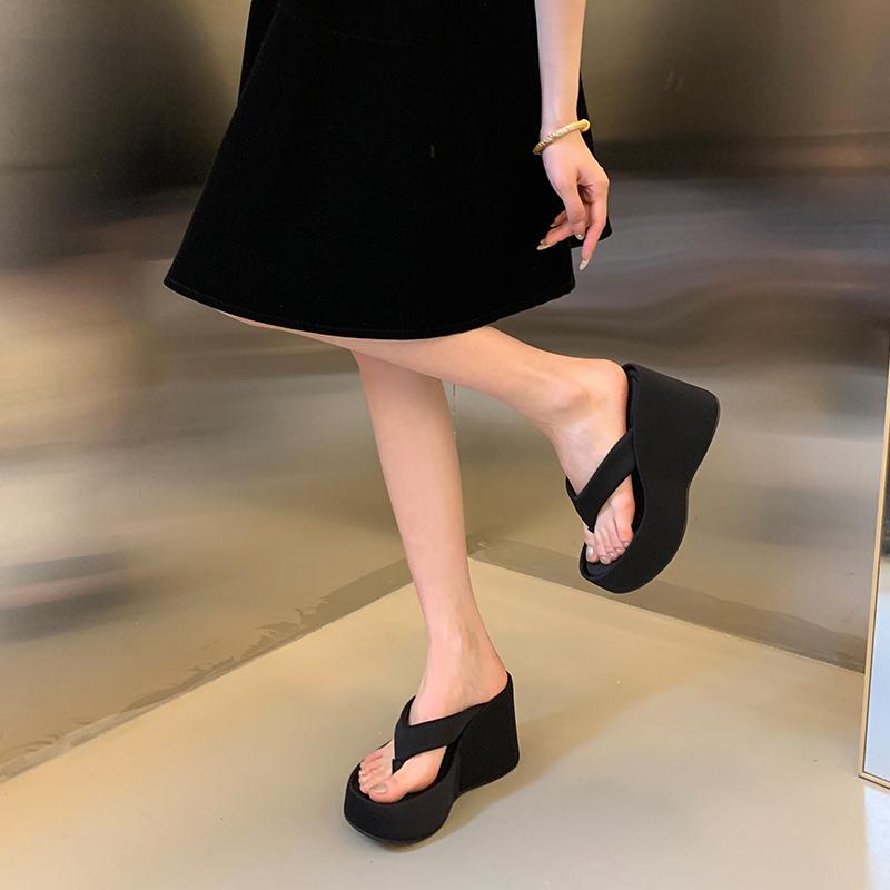Fashion Women's Clip Toe Wedge Flip Flops 2025 Summer Chunky Platform Beach Sandals Woman Thick Sole High Heeled Slippers Slides