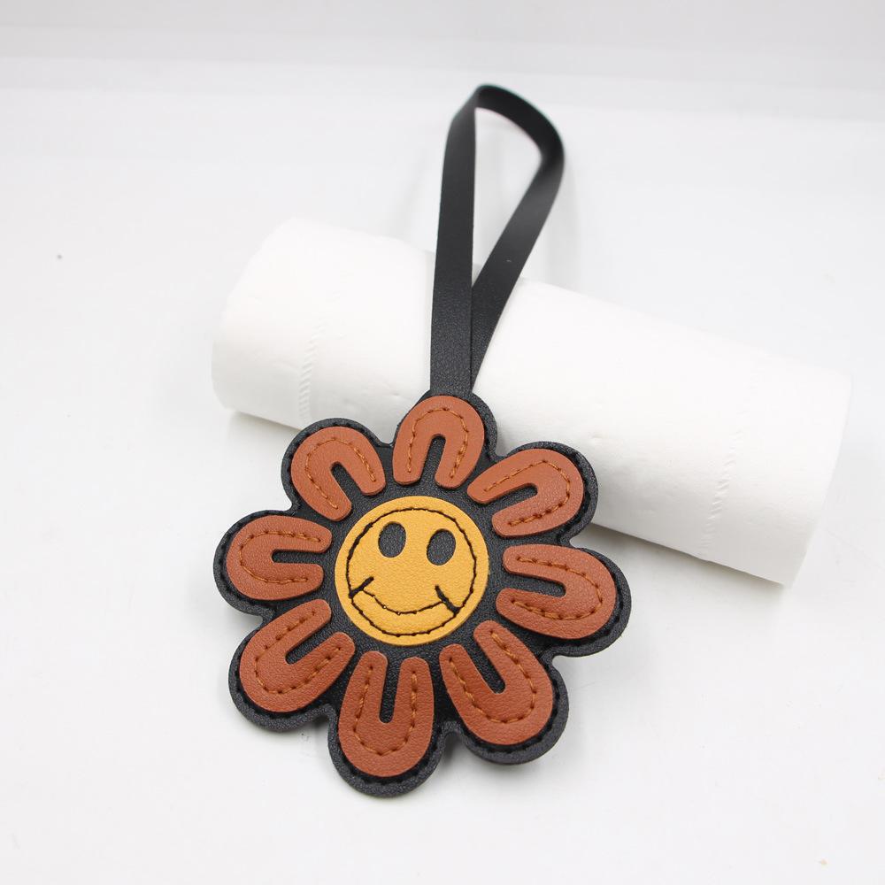 Baumwolle Dreidimensionales Lächelndes Gesicht Sonnenblume Leder PU Hängeseil Anhänger Kleidung Gepäck Accessoires Hängeanhänger Lederschmuck