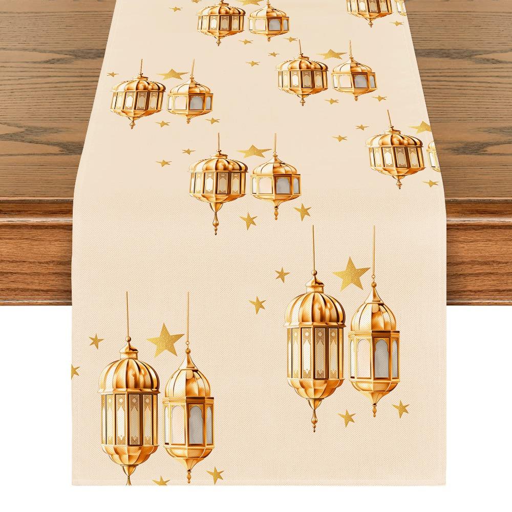 Vintage Moon Star Table Runner Washable Dinner Table Cloth Ramadan Table Runner  Kitchen