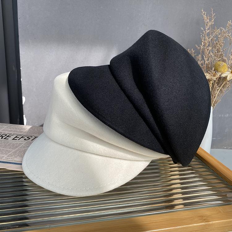 Octagonal Hat Short-brimmed Knight Equestrian Hat Wool Women's Autumn and Winter Felt Beret Solid Color Versatile Cap