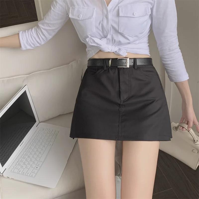 Spring 2024 Women's High-Waist Gray A-Line Skirt - Slim Fit, College Style