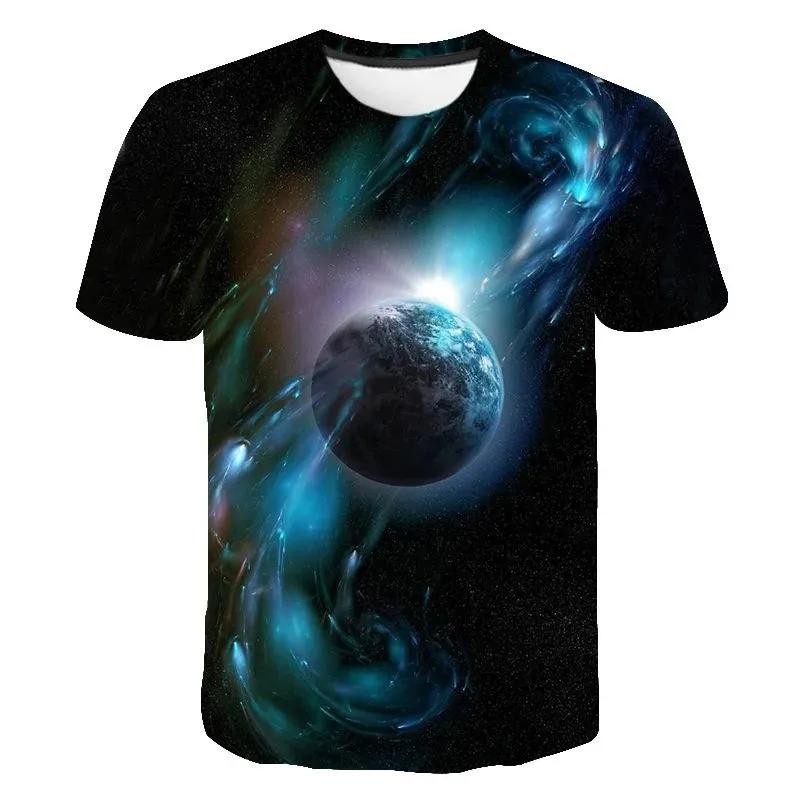 Children's Space Planet 3D Digital Printed Boys' Fashionable and Comfortable Round Neck Short Sleeved T-shirt