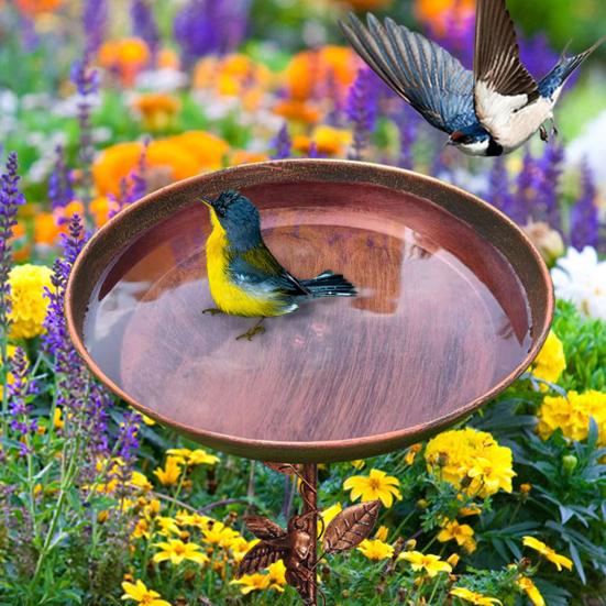 Metal Birds Bath Freestanding Birdbath Bowl with Stake Adjustable Height Birds Bath Feeder Tray for Garden Outdoor Decor