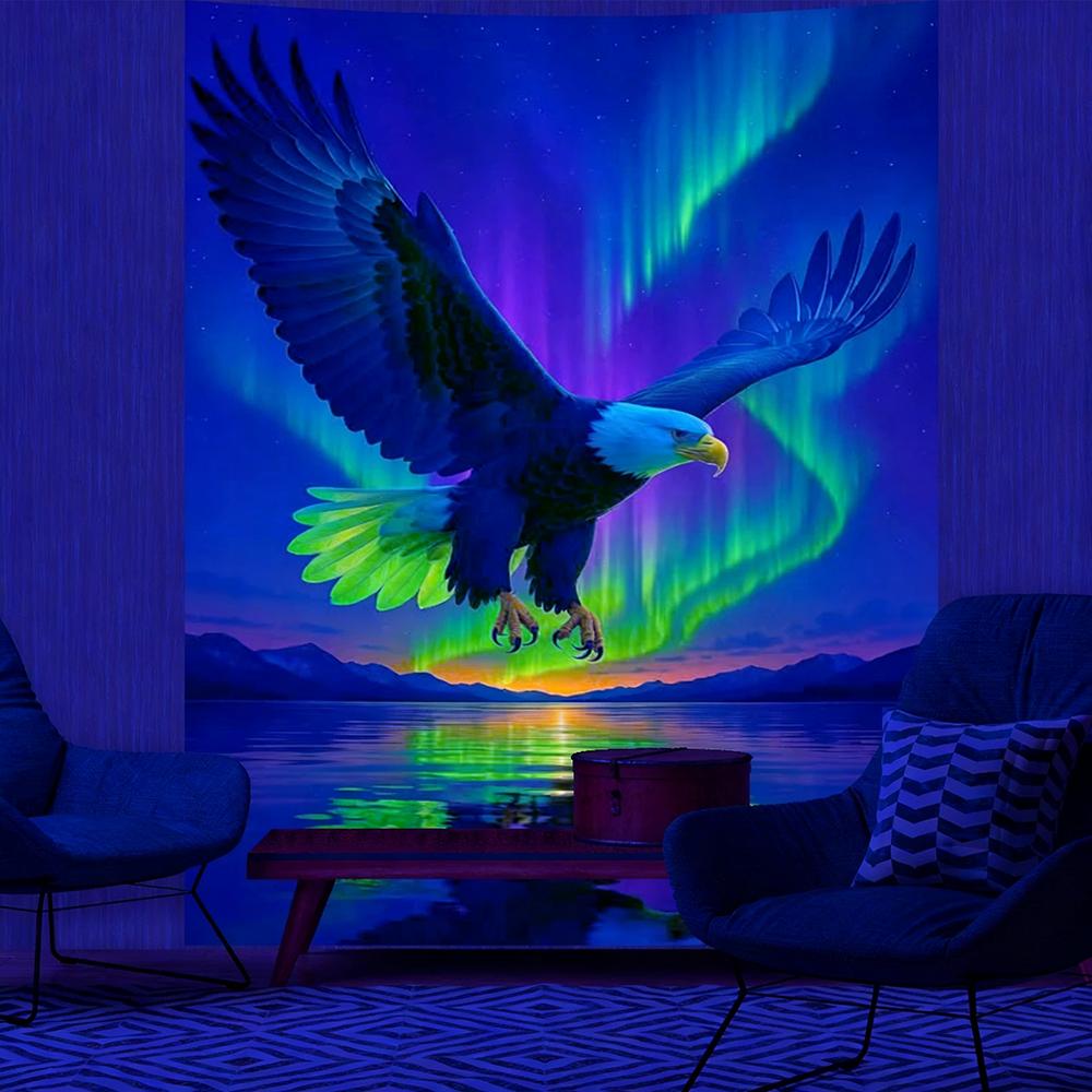 Fluorescent Tapestries With Majestic Bird Designs Uv Reaction Tapestry Background Decoration  Bedroom Party Decoration