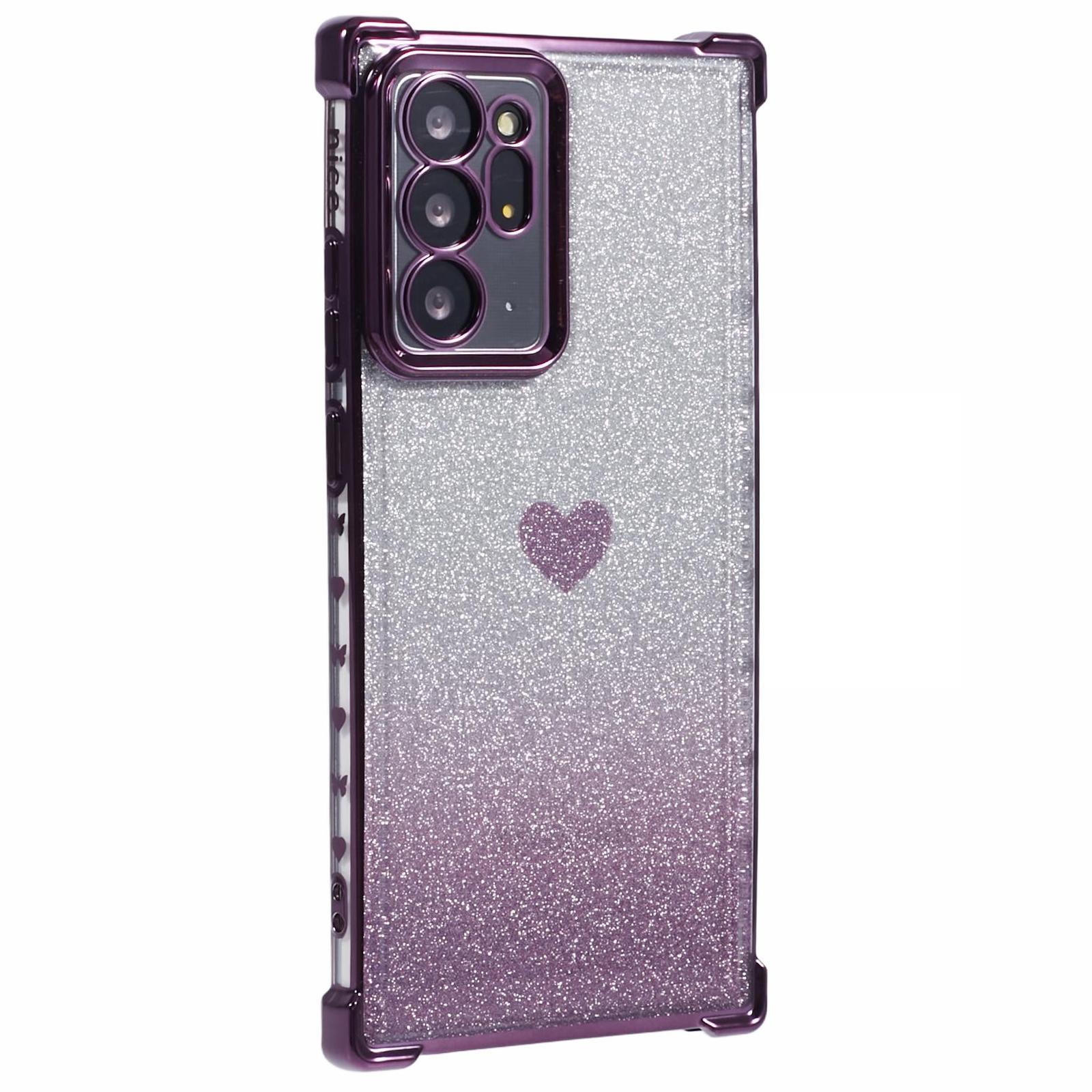 

For Samsung Galaxy Note20 Ultra/Note20 Ultra 5G Case Heart Pattern Electroplating TPU Glitter Phone Cover Dark Purple