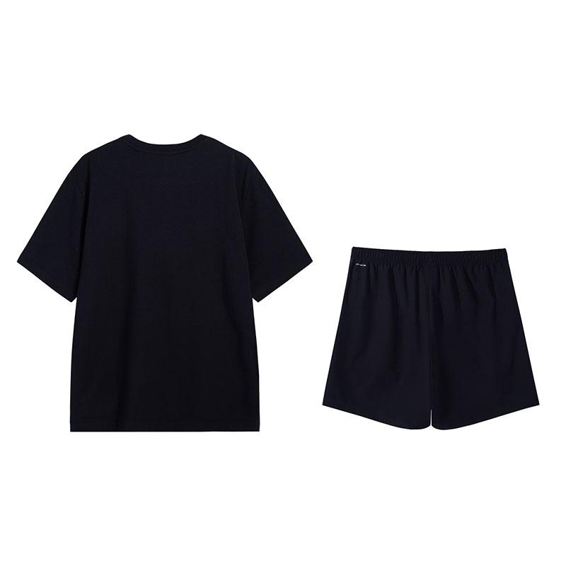 Li-Ning Summer Fashion Casual Versatile Short Sleeve Breathable Shorts Sports Suit Men Suit Black B61-1+W513-1
