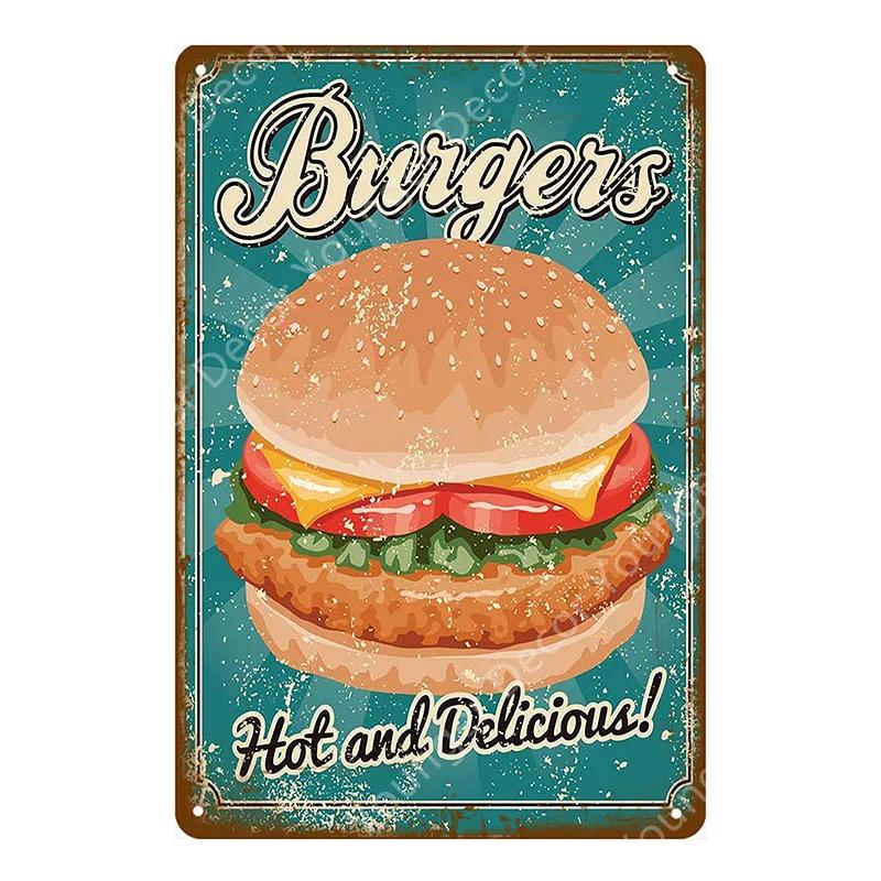 

Хот-доги Бургери Піца Металеві Знаки Декор Стін Бару Бляшана Вивіска Вінтажні Металеві Знаки Домашній Декор Живописні Таблички Художній Постер YJ173 40x30cm