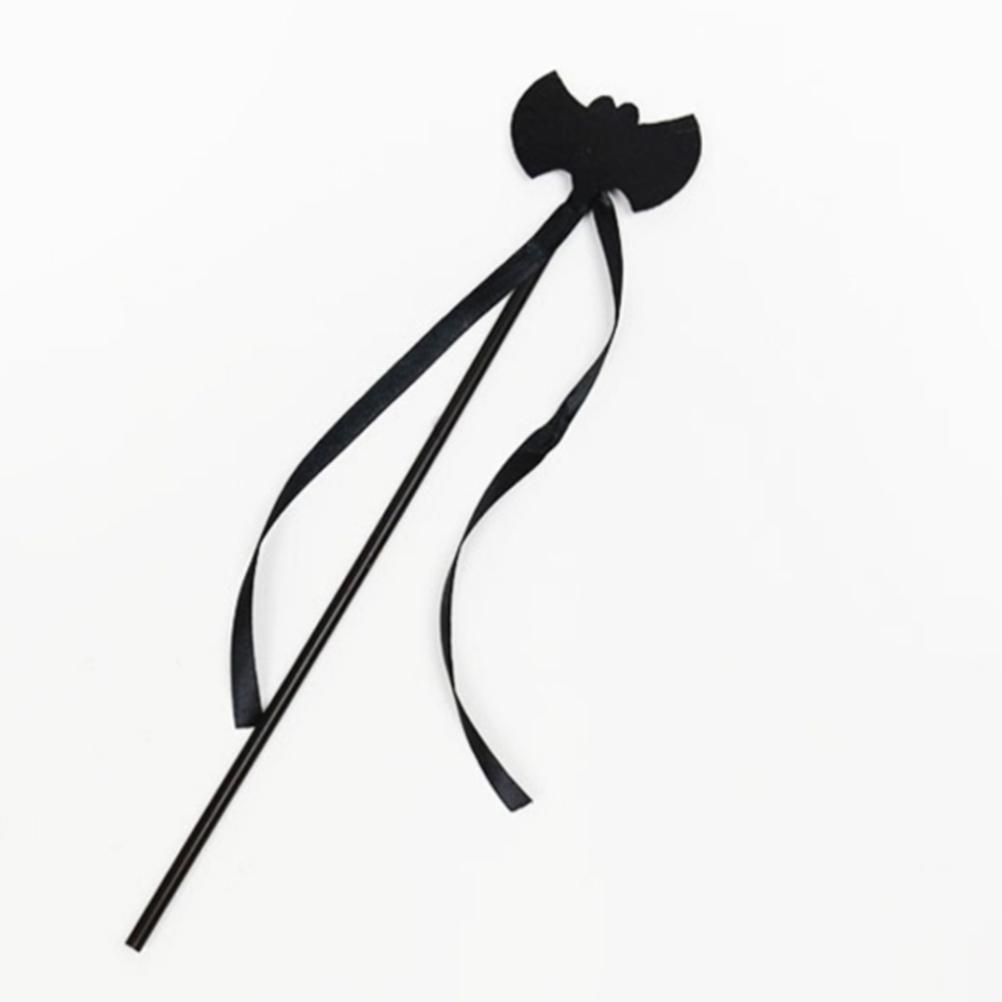 4 Stück Mädchen Halloween Cosplay Kostüm Verkleidung Kleid Schwarzer Netzrock mit Stirnband Fledermausflügel Stab Halloween Party Cosplay Requisiten