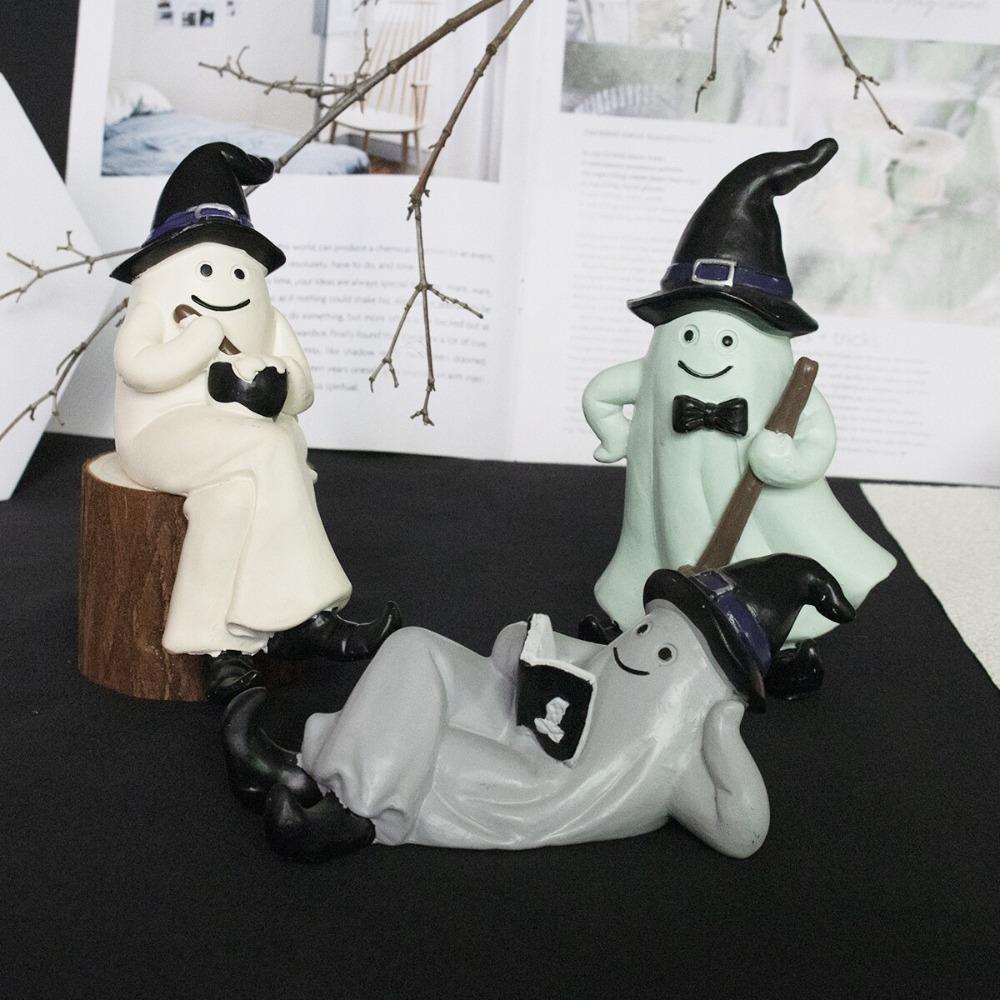 Whimsical Ghost Statue Spooky Halloween Eerie Figurine Ghost Ornament Indoor Decorations