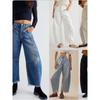 Amazon Export Straight-leg Multi-Color Cropped Pants Fringed Burr Casual Raddish-Shaped Jeans Women's Good Model Jeans