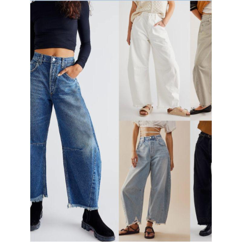 Amazon Export Straight-leg Multi-Color Cropped Pants Fringed Burr Casual Raddish-Shaped Jeans Women's Good Model Jeans