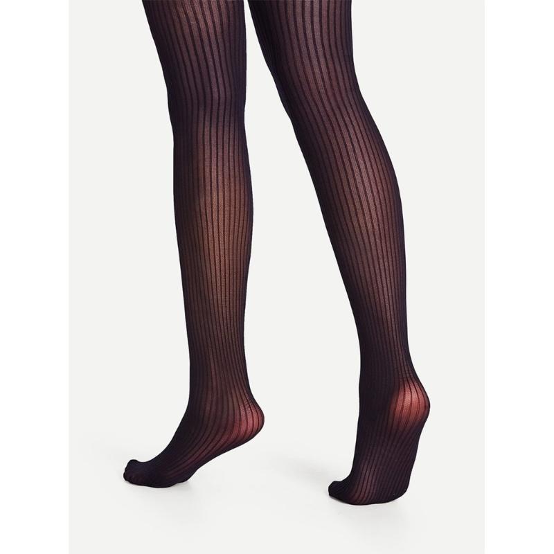 Vintage Patterned Semi-Sheer Pantyhose Stockings Women Vertical Striped Jacquard Thin Silky Tights Leggings Streetwear