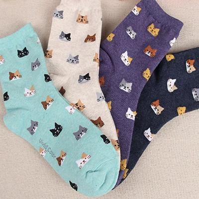 New Multi Color Cat Print Cute Women's Socks Kawaii Long Socks Casual Harajuku Streetwear Cotton Soft Crew Socks
