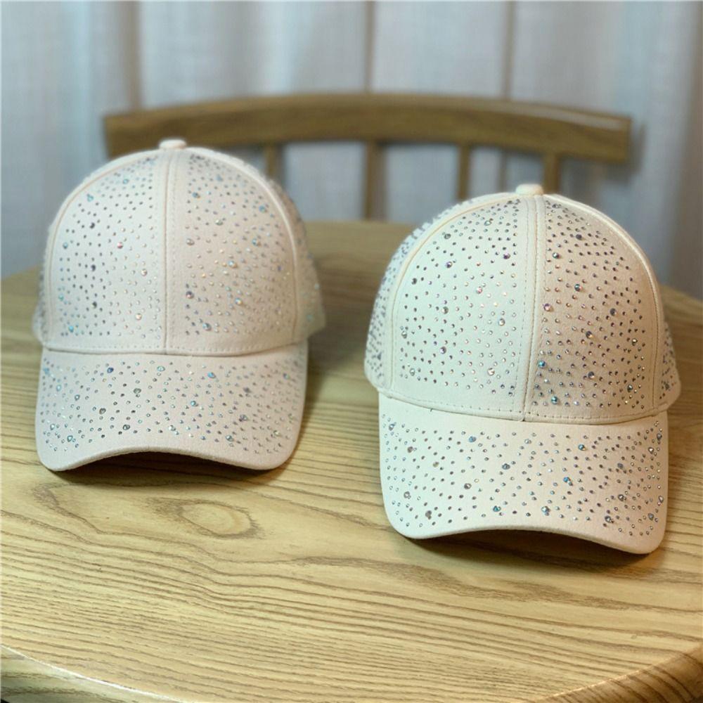Cotton Full Rhinestone Baseball Hat Solid Color Sunscreen Hat Hotfix Rhinestones Baseball Cap Girl