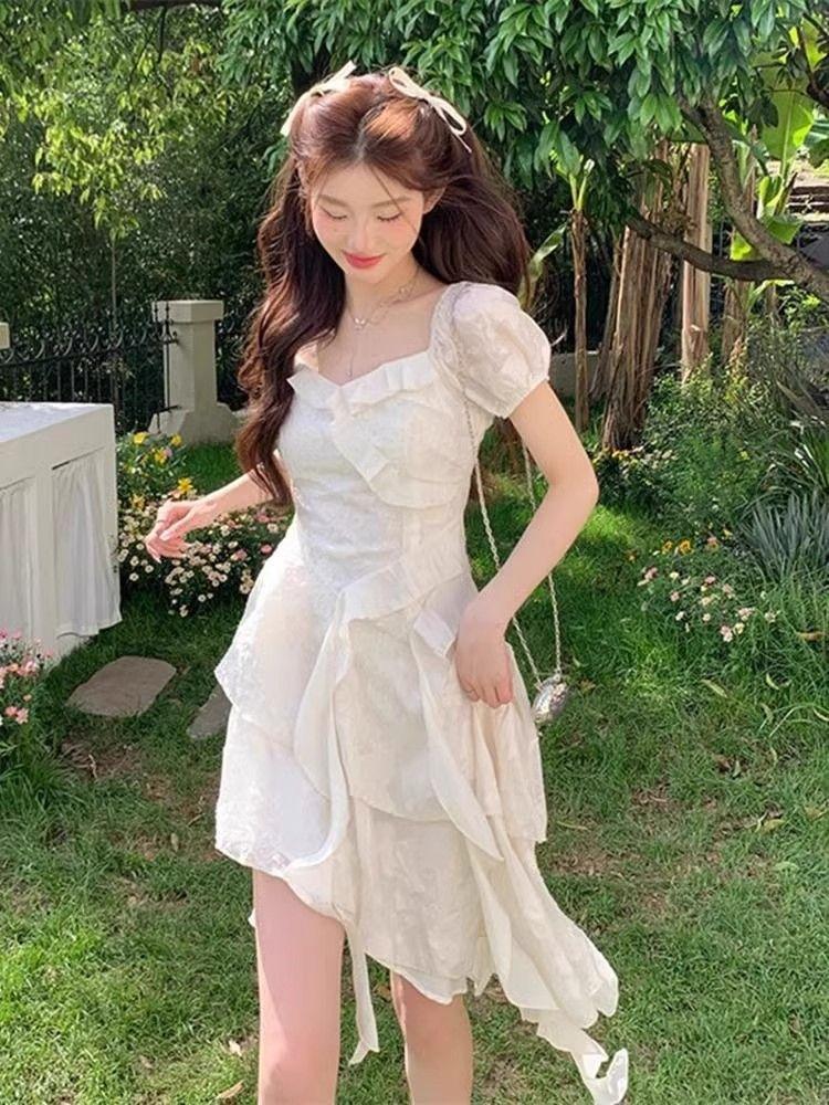 2026 New French First Love Irregular White Princess Birthday Dress Dress Women's Summer Beautiful Small Man