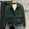 Herren Cordjacke Revers Langarm Klappentaschen Durchgehender Reißverschluss Einfarbige Jacke Lässige Oberbekleidung