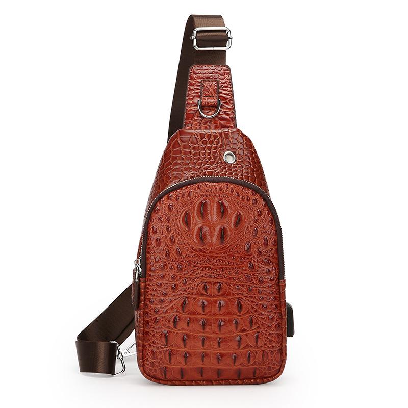 Men's Retro Crocodile Pattern Chest Bag - Large Capacity European and American Style Crossbody & Shoulder Bag.