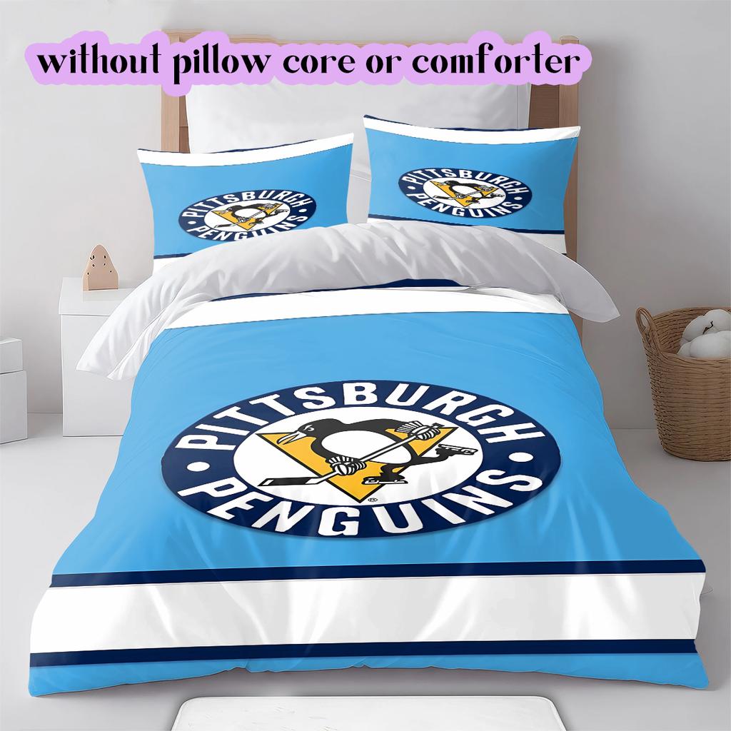 Ice Hockey Logo Pattern Bedding Quilt Set Quilt Cover Pillowcase Home Decoration Birthday Gift (1*duvet Cover+ 2*pillowcase, Without Core)