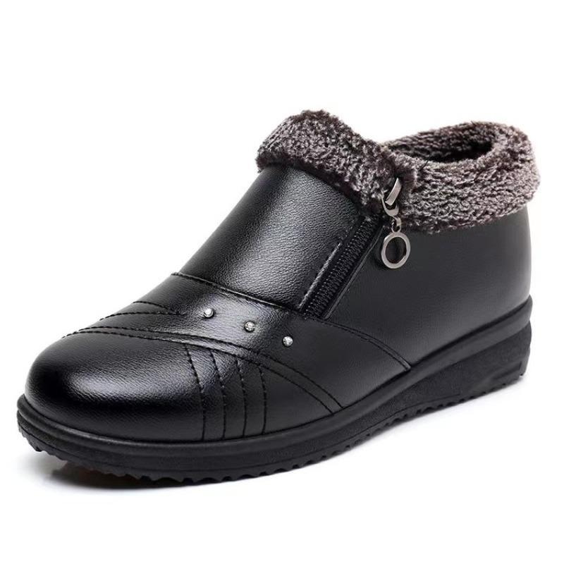 Fashion Women's Cotton Shoes  Winter Plush Flat Bottom Anti Slip Warm Cotton Shoes Comfortable Zipper Outdoor Cold Proof Ankle Boots