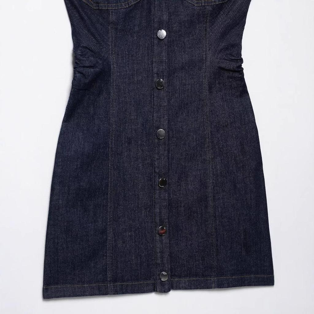 Spring 2025 Women's European & American Slim Fit Pleated Denim Mini Dress