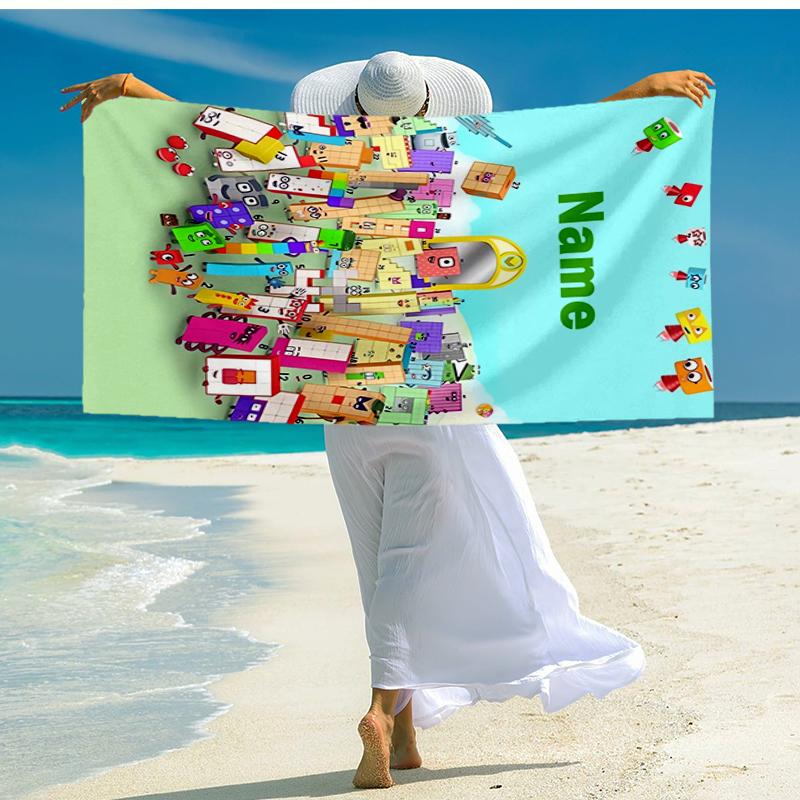 Custom Name Ultra-Soft Beach Towel with Numberblocks Theme,Ideal for Pool - Camping, Diving - Perfect Travel Essential, Vibrant Beach Towel.