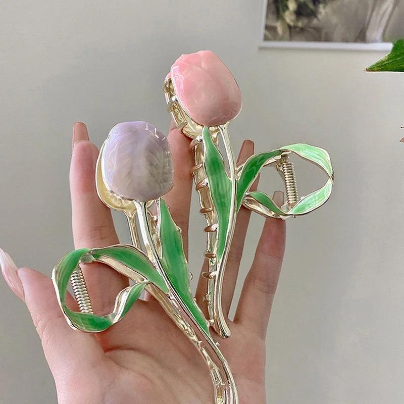 Metal Tulip Hair Claw Clip for Women Hair Accessories Flower Crab Clamp Hairpin Hair Crab Hairs Accessoriy Headwear Jewelry
