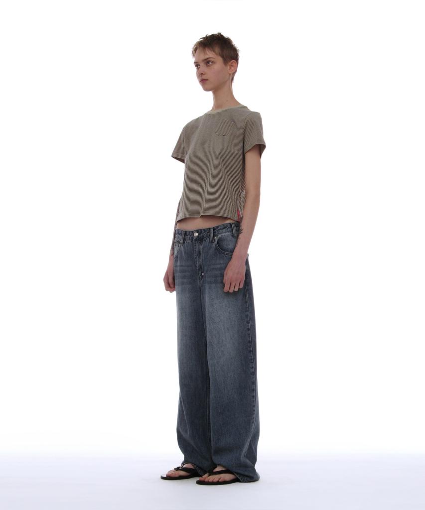 PARTIMENTO WOMEN Pwc Pocket Stripe Regular Tee_Light Khaki
