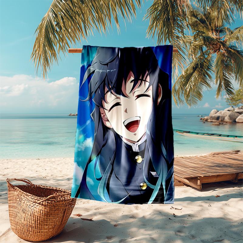 proof beach towel with Nezuko Demon Slayer Muichiro Tokito pattern - soft,absorbent,quick-drying,machine washable - perfect for swimming,camping,bathi