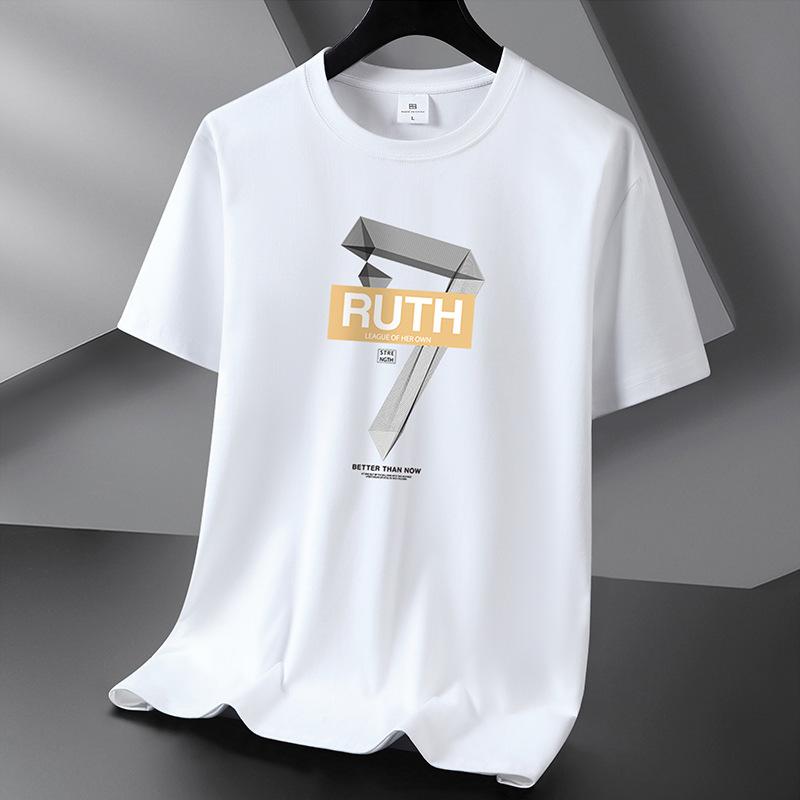 Ruth 10 Colors Pure Cotton Men T-shirt Round Neck Short Sleeve Loose Mans Tee Shirt Large Size S-6XL