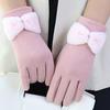 1 Pair Bowknot Decor Thickened Solid Color Women Gloves Autumn Winter Double-sided Fleece Touch Screen Driving Gloves