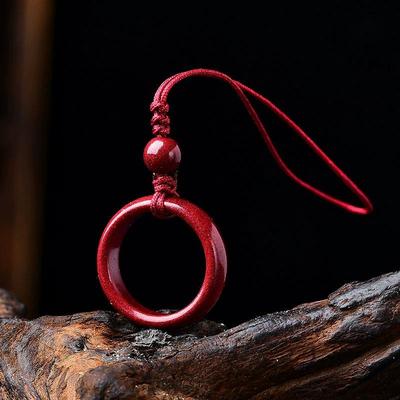 Cinnabar Phone Chain Lanyard with Purple Gold Sand USB Pendant & Anti-Lost Ring for Couples