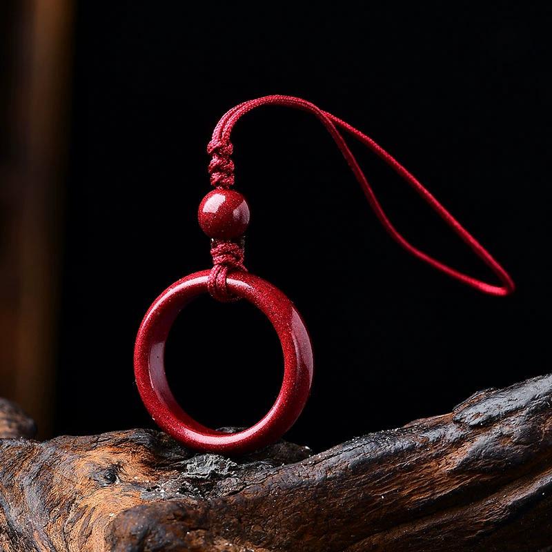 Cinnabar Phone Chain Lanyard with Purple Gold Sand USB Pendant & Anti-Lost Ring for Couples