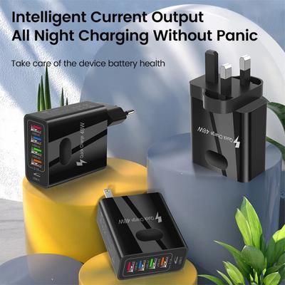 5 In 1 USB Charger 48W Fast Charger Multi-port Charger PD Fast Charger 4U+PD 5V/3.1A 9V/2.4A 12V/1.8A EU US UK Charging Plug