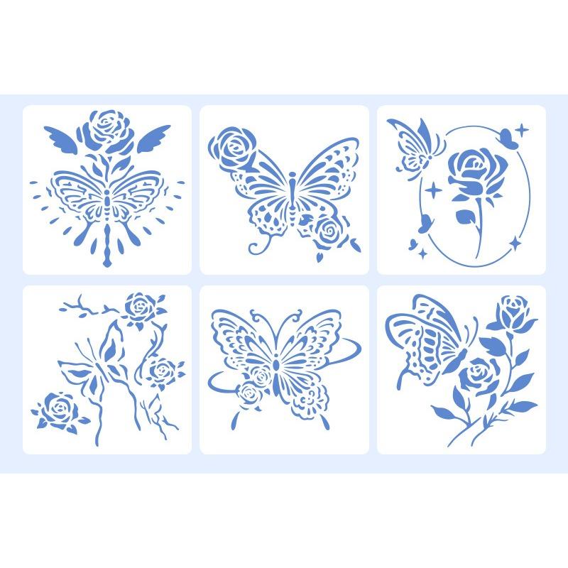6pcs/set Floral Butterfly Stencil Templates for Scrapbook Wall Small Creative Design DIY Decor Stencils for Painting and Decor