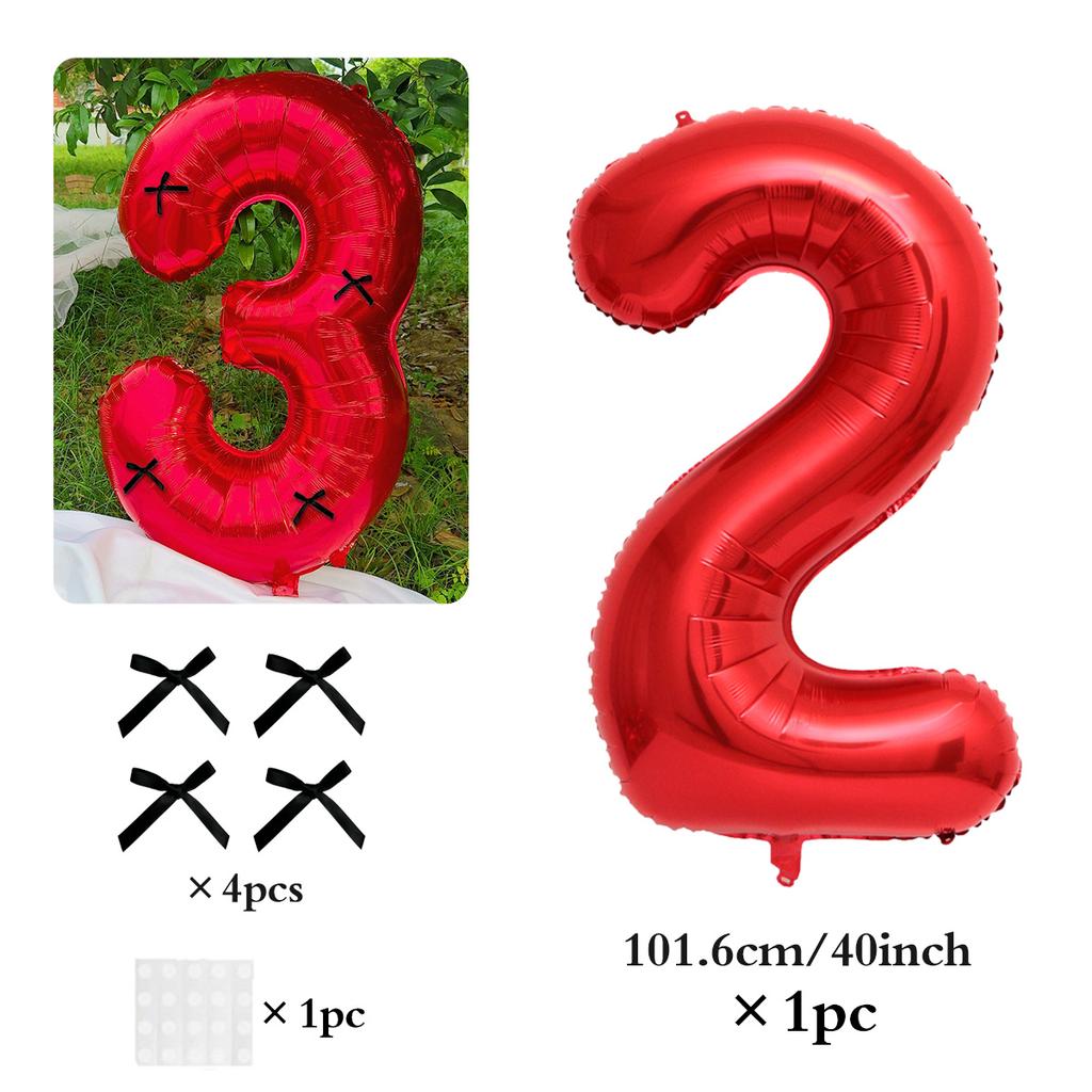 40 Inch Black Bow Decorated Red Digital Balloons 0-9 Numbers DIY Bow for Birthdays, Anniversaries, and New Year Decorations