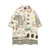 Men's Summer American Vintage Ins Trend Graffiti Print Hawaiian Vacation Shirt Men