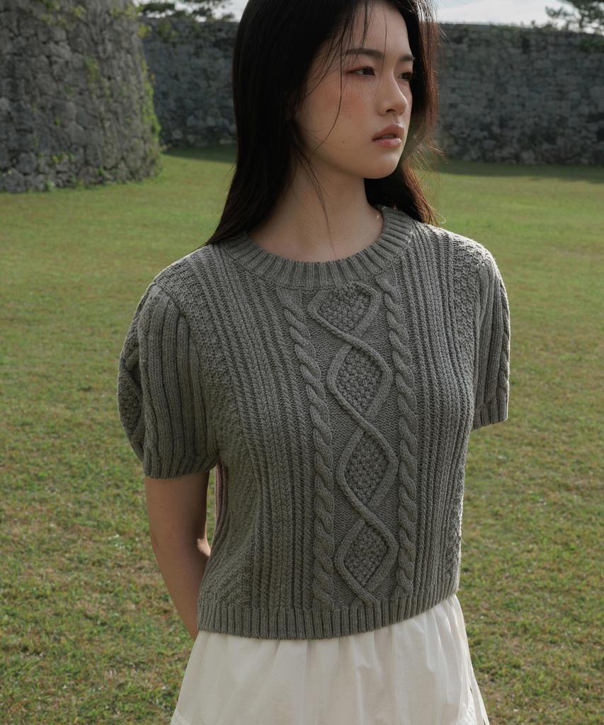 DEHEVE Half Sleeve Cable Knit [Gray]