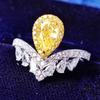 Luxury Water Drop Pear Shape Ascher Yellow Diamond Ring, Pt950 Platinum Plated Wedding Ring