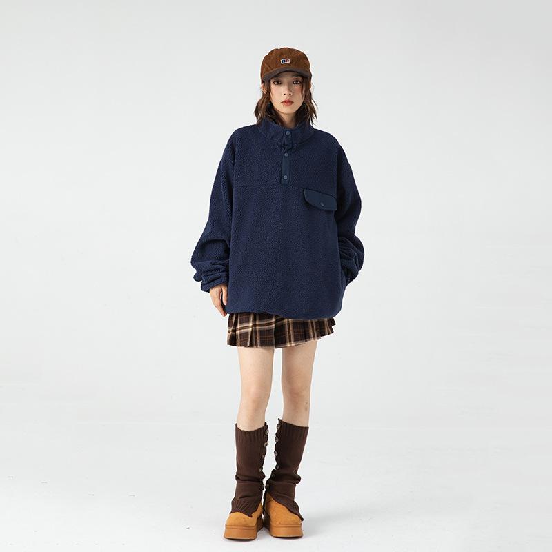 Men's New Winter Style Japanese Outdoor Casual Volcanic Velvet Couple Sweatshirt Trendy Brand Loose Thickened Warm Top for Men