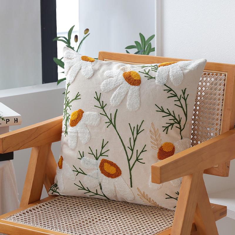 Ins Nordic Style Flower Embroidery Pillow Case Pastoral Style Pillow Home Sofa Cushion Car Bay Window Cushion