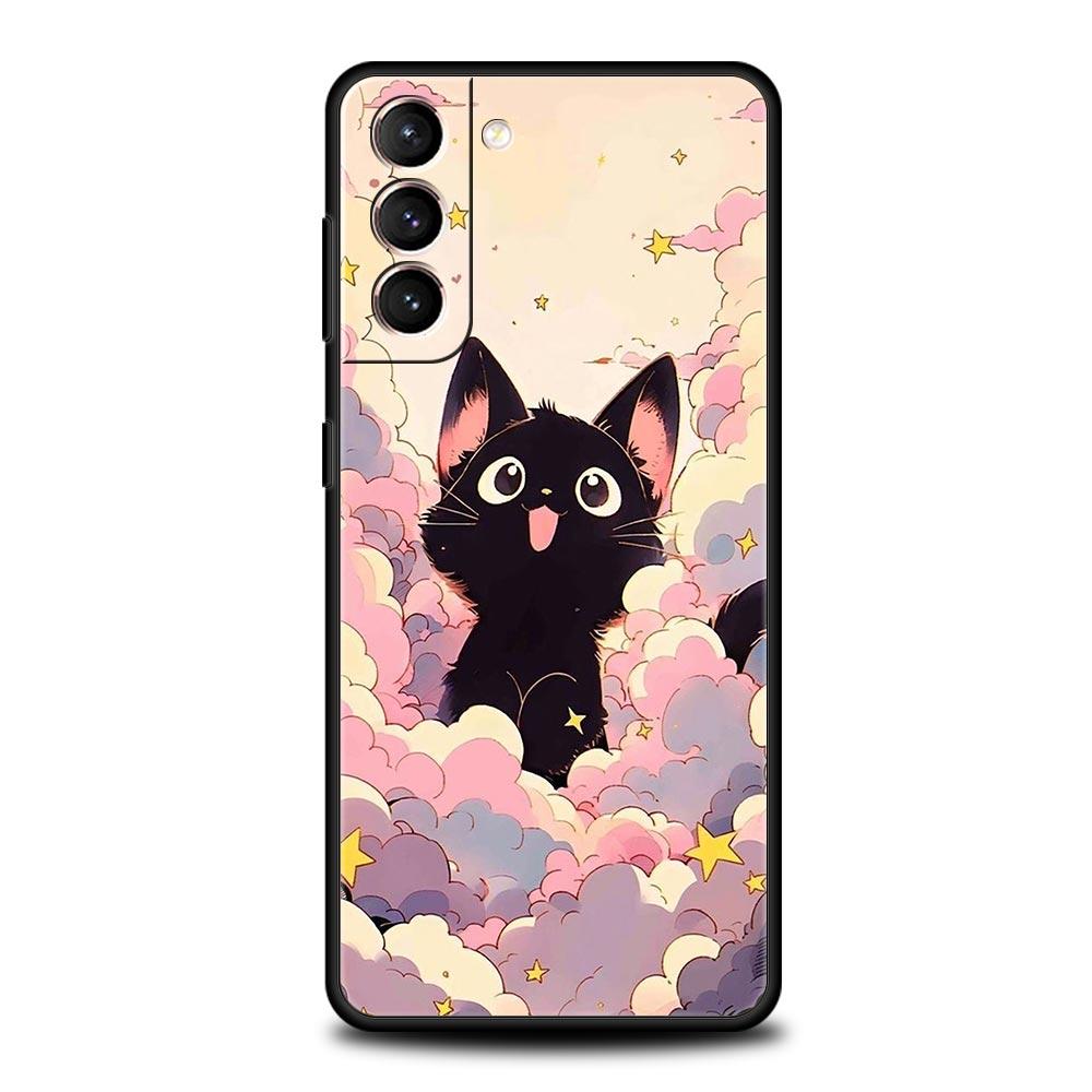 Artistic Black Cat Starry Night Phone Case For Samsung Galaxy S25 Edge S24 Plus S23 FE S22 S21 S20 Ultra 5G S10 Protect Cover